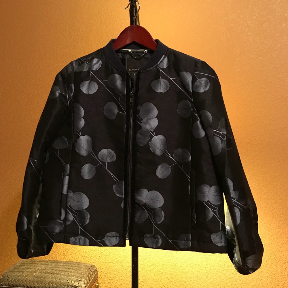 Banana Republic Navy Floral Bomber Jacket